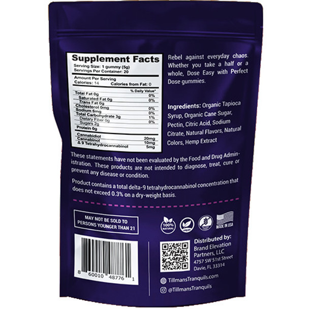Tillmans Tranquils CBD + CBN + Delta 9 THC Sleep+ 4:2:1 Blend Gummies - Back