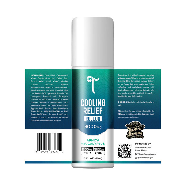 Tillmans Tranquils CBD + CBG Cooling Relief Roll On - Label