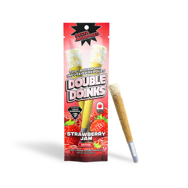 Delta Munchies Double Doinks THC-A Diamond Infused Prerolls - Strawberry Jam