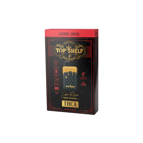 Top Shelf Hemp THCA Live Rosin Liquid Diamonds Blend 4G Disposable Vape Pen - Cherry Diesel
