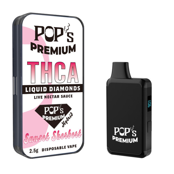 Pops Premium THCA Liquid Diamonds with Live Nectar Sauce 2.5G Disposable Vape Pen - Sunset Sherbert