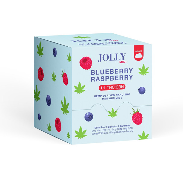 Jolly Mini 1:25 D9 THC + CBN + CBC + CBG + CBD Nano Gummies - Blueberry Raspberry 60ct