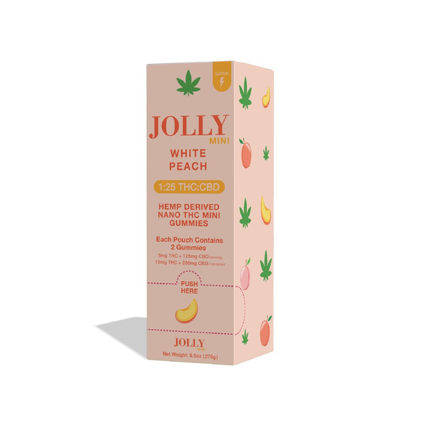 Jolly Mini 1:25 D9 THC + CBN + CBC + CBG + CBD Nano Gummies - White Peach 60ct Jolly Mini 1:25 D9 THC + CBN + CBC + CBG + CBD Nano Gummies - White Peach 60ct