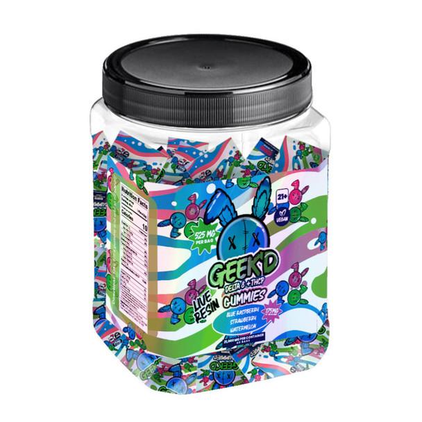 Geek'd Delta 8 THC + THCP Live Resin 3CT Assorted Gummies - 40 Pack Tub