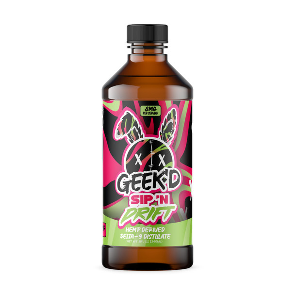 Geek'd Sip ‘N Drift Delta 9 THC Distillate Syrup - Kiwi Strawberry
