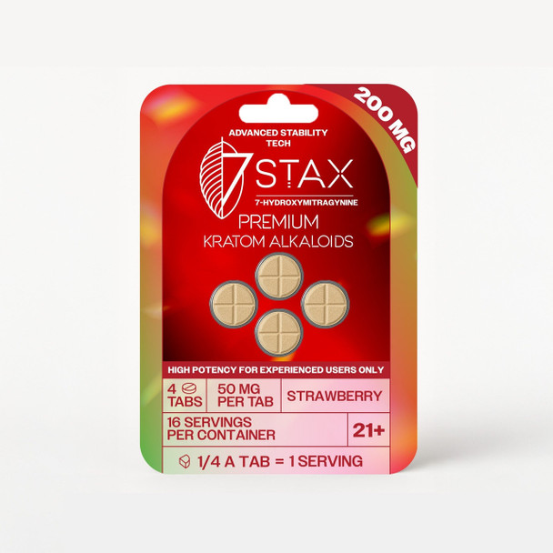 7Stax Premium Kratom Alkaloids 7-OH 50mg Tablets - Strawberry 4 Pack