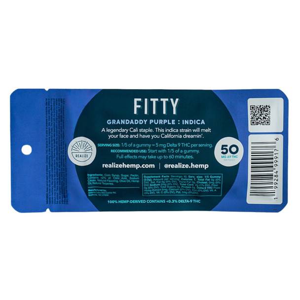 Realize Fitty Live Resin Delta 9 THC Gummies - Back