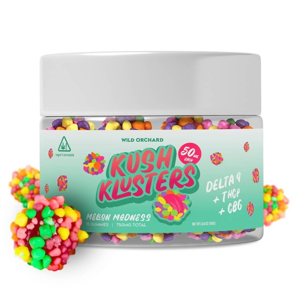 Wild Orchard Kush Klusters Delta 9 THC + THCp + CBG Gummies - Melon Madness 15 count