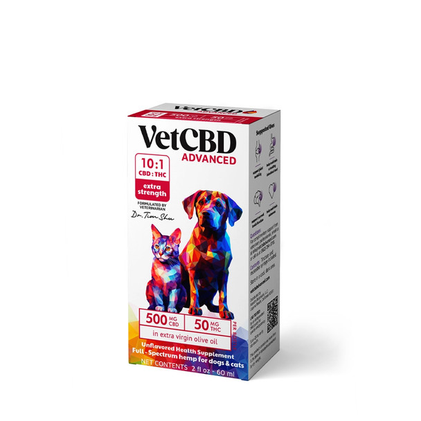 VetCBD Advanced 10:1 CBD + THC Dog & Cat Extra Strength Tincture - 500mg