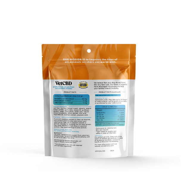 VetCBD Broad Spectrum CBD Mobility Dog Soft Chews - Back