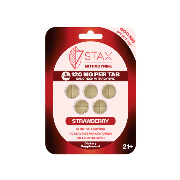 7Stax Nano Tech Mitragynine Boosted Alkaloid 120mg 5 Pack Kratom Tablets - Strawberry