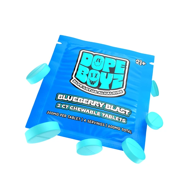 Dope Boyz Blue Lotus Alkaloids Chewable Tablets - Blueberry Blast Front