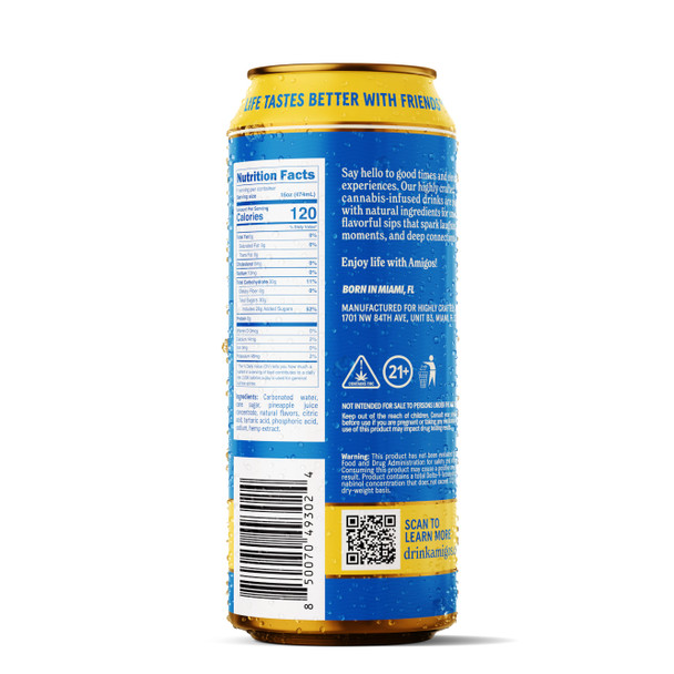 Amigos Delta 9 THC High Dose 50mg Cannabis Soda - Pineapple Back