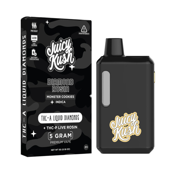 Juicy Kush THCA Liquid Diamonds + THC-P Live Rosin 5G Disposable Vape Pen - Monster Cookies
