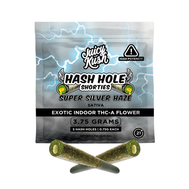 Juicy Kush Exotic Indoor THCA Hash Hole Shorties - Super Silver Haze