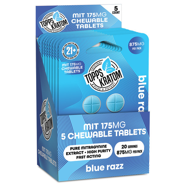 Topps Kratom MIT-175 Mitragynine 5 Pack Tablets - Blue Razz 10 Pack