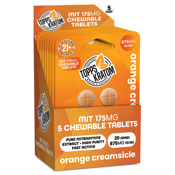 Topps Kratom MIT-175 Mitragynine 5 Pack Tablets - Orange Creamsicle 10 Pack