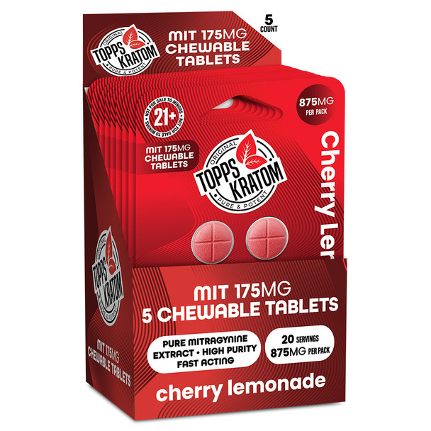 Topps Kratom MIT-175 Mitragynine 5 Pack Tablets - Cherry Lemonade 10 Pack