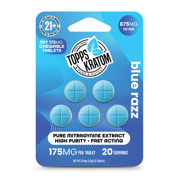 Topps Kratom MIT-175 Mitragynine 5 Pack Tablets - Blue Razz 1 Pack