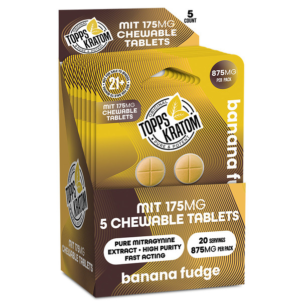 Topps Kratom MIT-175 Mitragynine 5 Pack Tablets - Banana Fudge 10 Pack