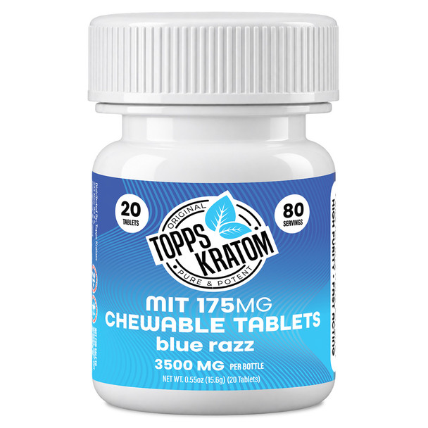 Topps Kratom MIT-175 Mitragynine 20 Count Tablets - Blue Razz 1 Bottle