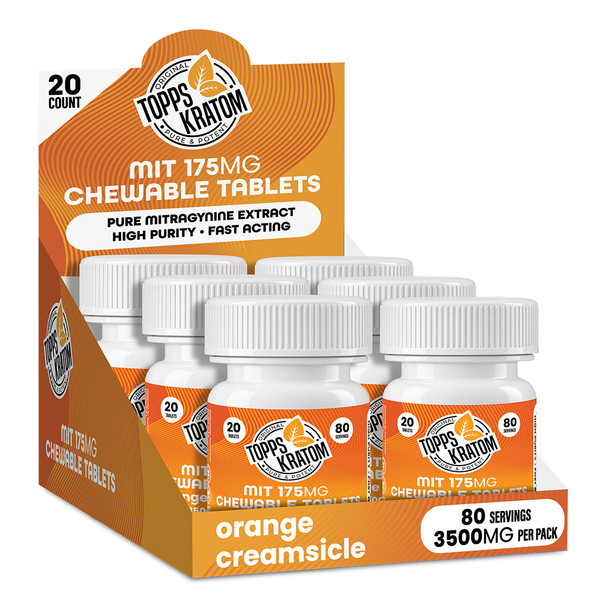 Topps Kratom MIT-175 Mitragynine 20 Count Tablets - Orange Creamsicle 6 Bottles