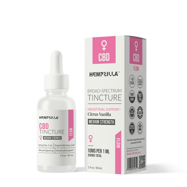 Hempzilla Broad Spectrum Hemp CBD Citrus Vanilla Tincture Flow Formula - Medium Strength, 300mg