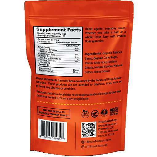 Tillmans Tranquils CBG + CBD 1:1 Blend Orange Relief Gummies