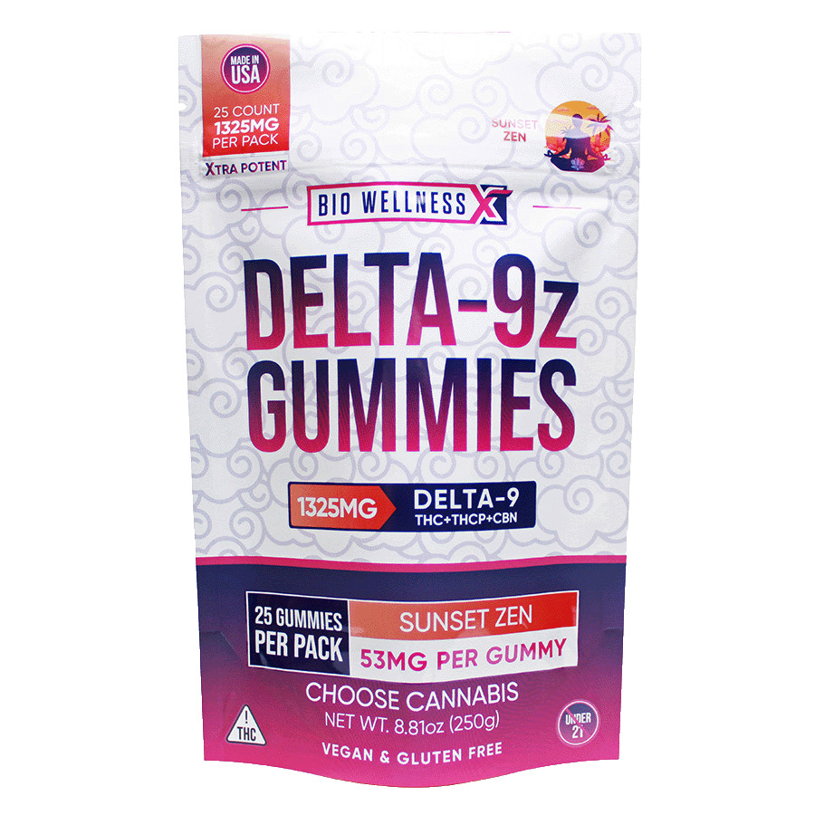 BioWellnessX Delta-9z THC + THCP + CBN Sunset Zen Gummies - Calm Leaf