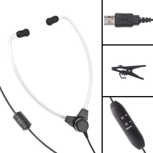 ECS SH-50-USB-SAET Stetho Style Transcription Headset With Soft Antimicrobial Eartips