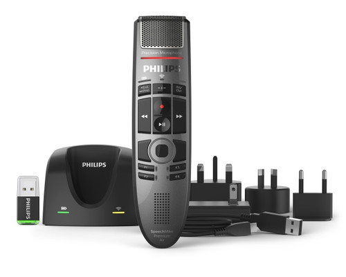 Philips SMP4000 SpeechMike Premium Air Wireless Dictation Microphone - Push Button With ACC4100 AirBridge Wireless Receiver