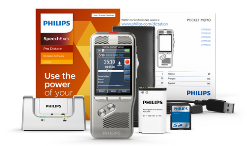 Philips Pocket Memo 8000 Digital Dictation Portable Recorder With SpeechExec Pro Dictate 2 Year Subscription