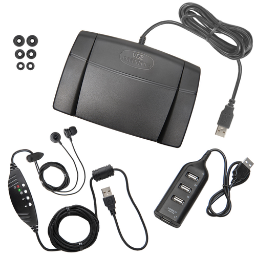 Infinity-3 USB Foot Pedal with ECS-NRIEUSB Headset and USB Hub