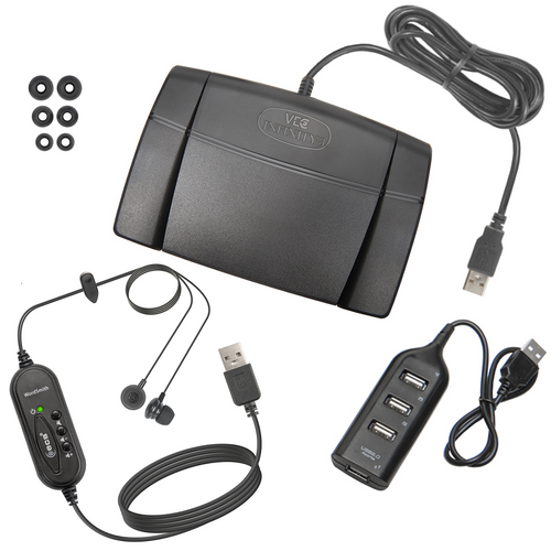 Infinity-3 USB Foot Pedal with ECS-NRIEUSB Headset and USB Hub
