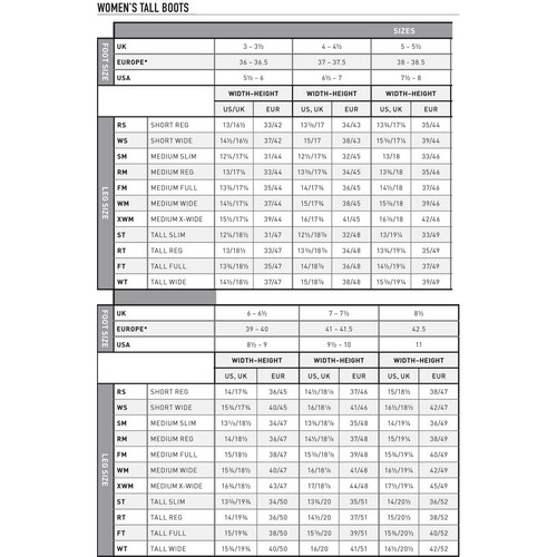 Ariat Heritage Contour Size Chart