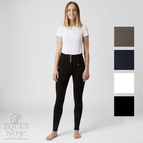 Horze Women's Denim Breeches with High Waist and Silicone Full Seat