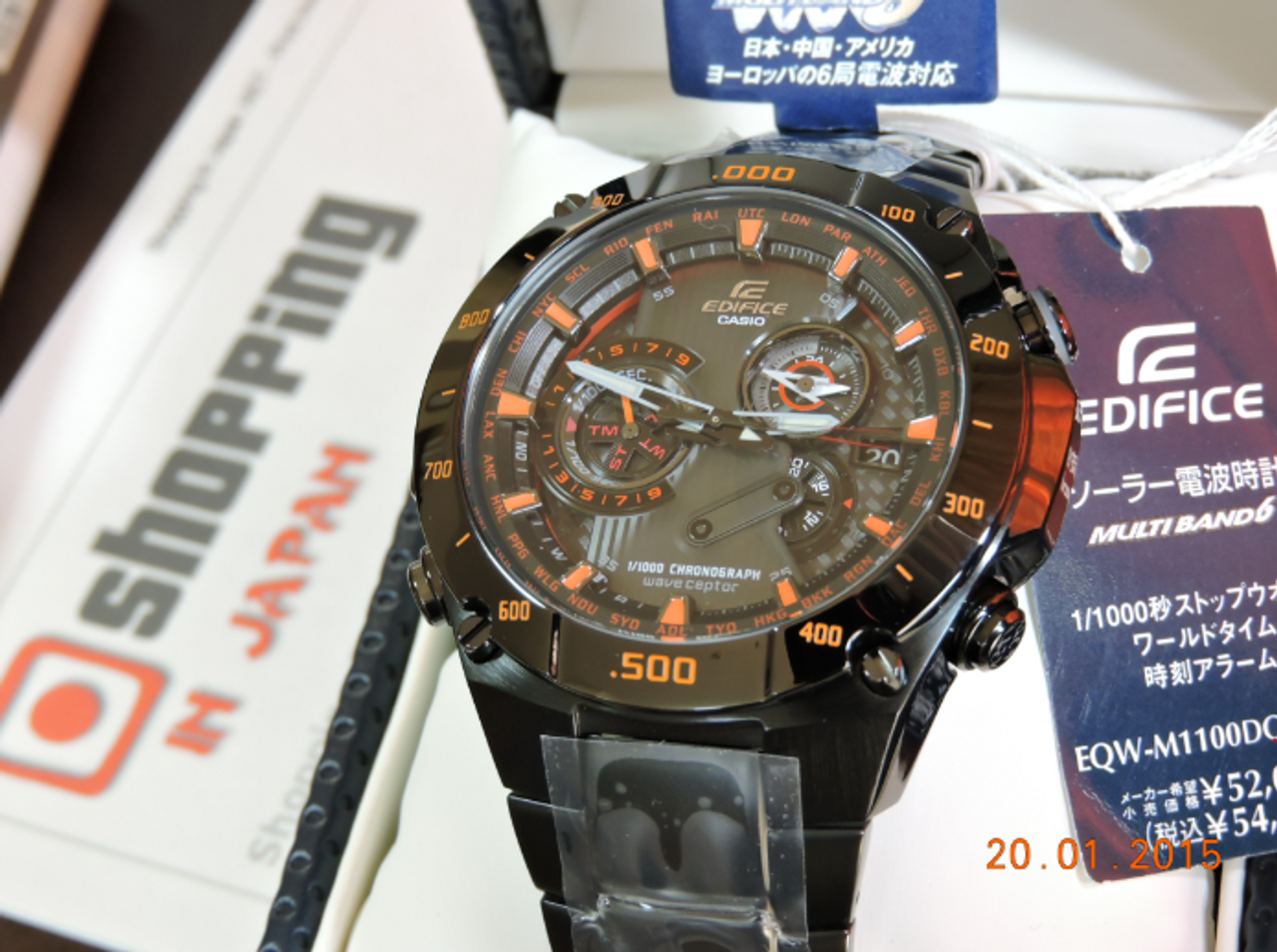 未使用 CASIO エディフィス EQW-M1100DC-1A2JF 黒・緑 ソーラー 電波時計｜アクセサリー、時計