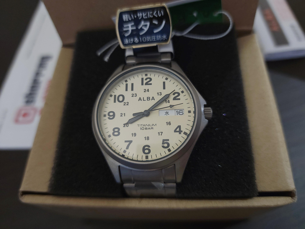 Seiko Alba AQPJ401 Titanium Field Quartz Watch with Kanji Day
