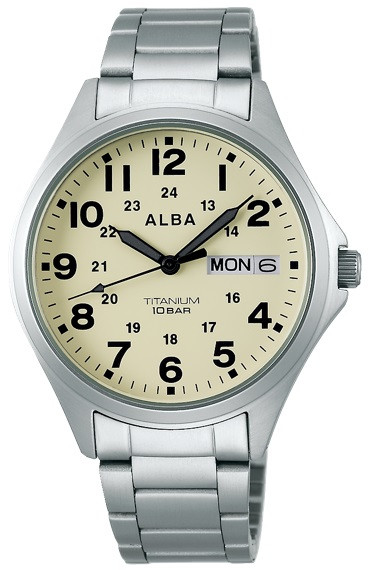 Seiko Alba AQPJ401 Titanium Field Quartz Watch with Kanji Day
