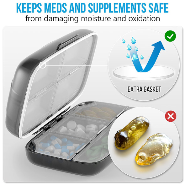 Airtight Pill Organizer Box Large Pill Dispenser Home Travel