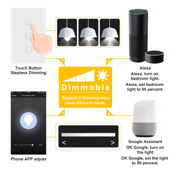 Smart Light Dimmer Touch Control WiFi Switch