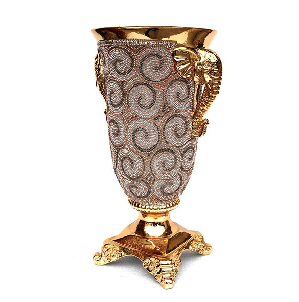 Ambrose Gold Plated Crystal Embellished Ceramic Vase (9 In. x 8 In. x