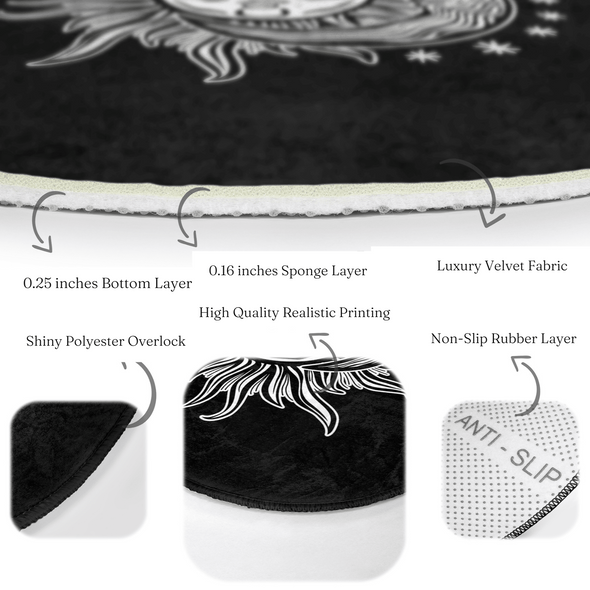 Medusa and Moon Pattern Boho Home Decor Washable Round Rug | Homeezone