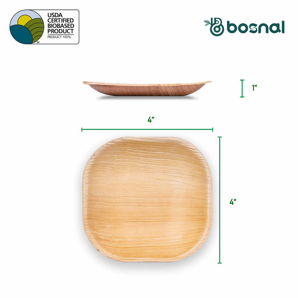 Bosnal - Palm Leaf Biodegradable Plates, 4 inch, Square