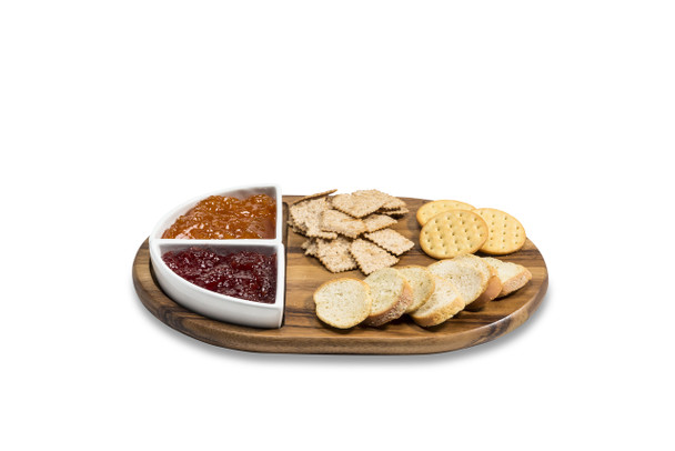 Charcuterie/ Serving Tray w/ 2 triangular ceramic bowls
