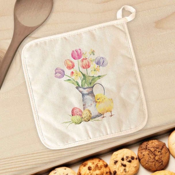 Chick and Tulips - Easter Cotton Pot Holder