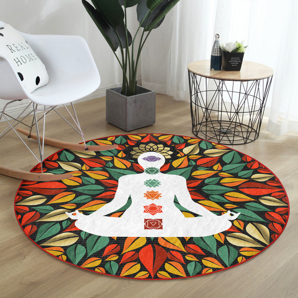 Seven Chakra Yoga Round Rug , Meditation Room Circle Carpet, Yoga Room