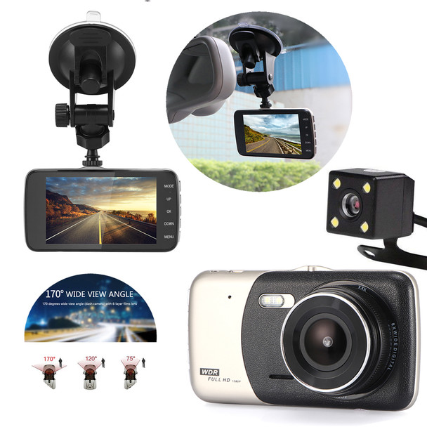 4-inch Dual Lens Full HD Dash Camera with rear view and night vision by Breezoro