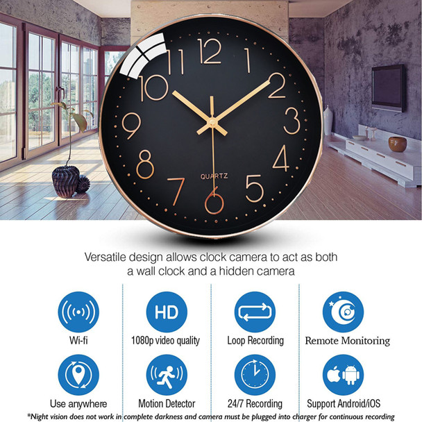 Hidden Wireless 1080P HD Wall Clock WiFi Camera for home and office use