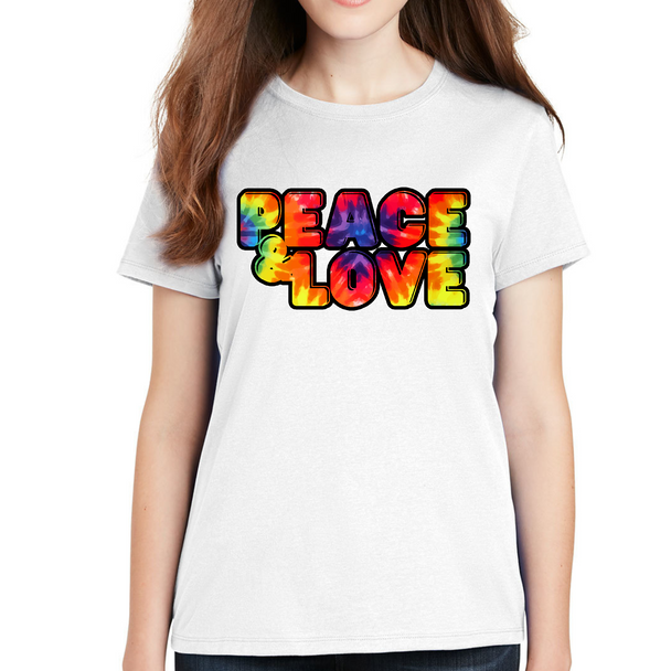 Womens Graphic T-shirt Peace and Love Multicolor Illustration